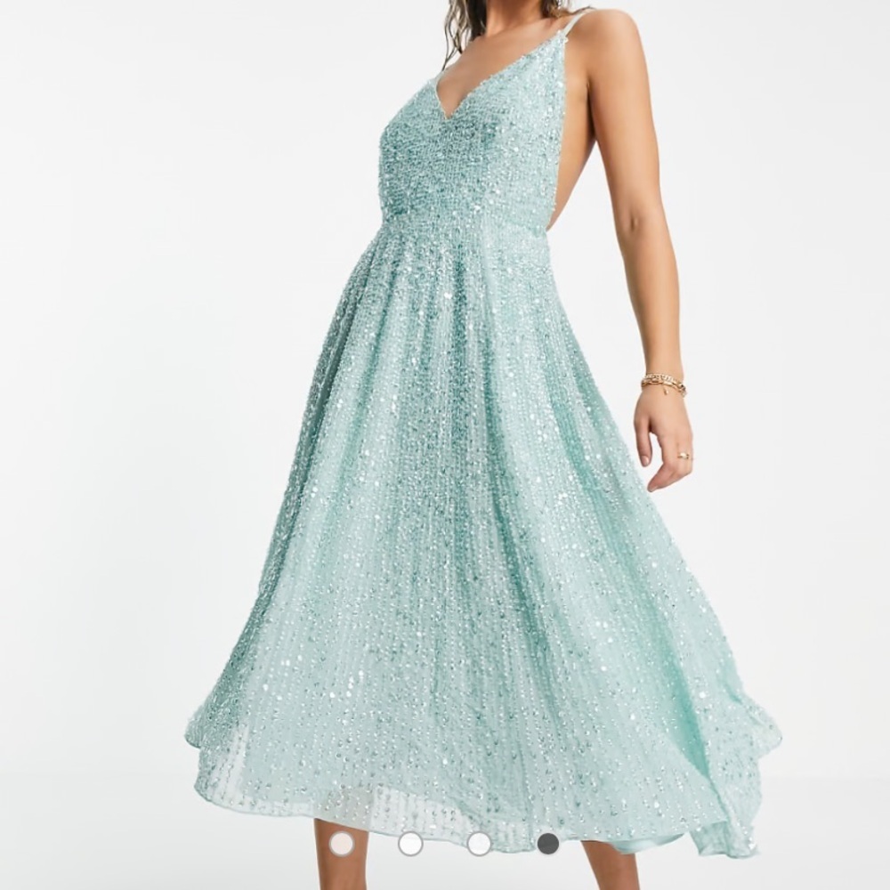ASOS Edition Embelished Cami Midi Prom Dress in Seafoam - Size 4